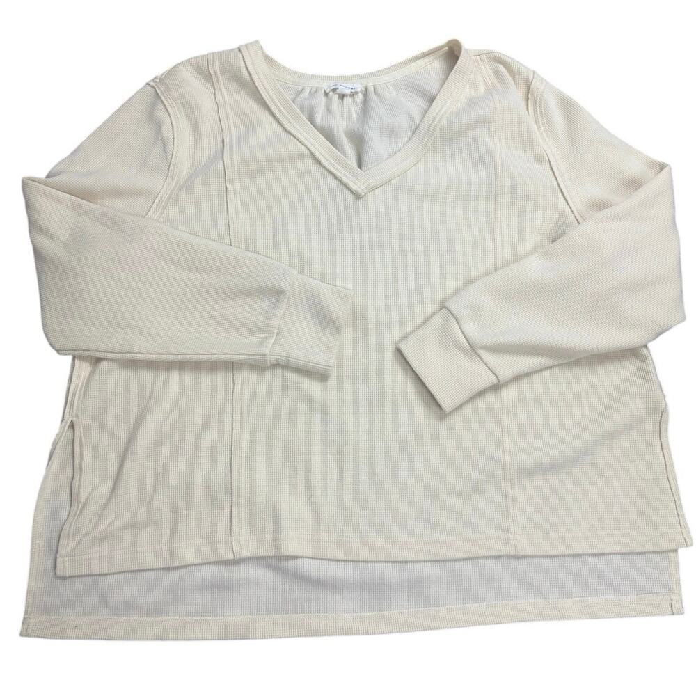 Blu Pepper Women’s Small Cream V-Neck Long Sleeve Textured Knit Casual Pullover